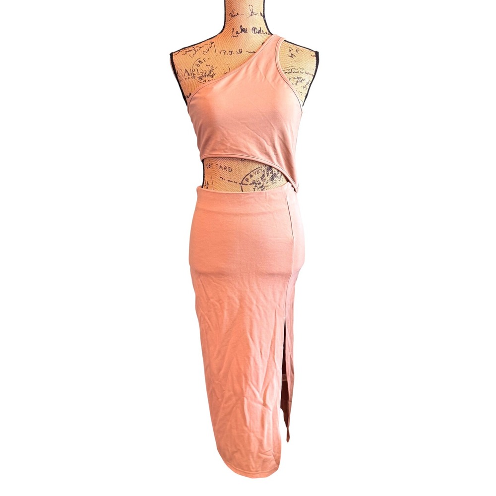 NWT Forever 21 One Shoulder Cutout Midi Knit Dress Taupe Large
